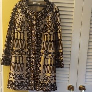 Black and Taupe Soutache Embroidered Topper Coat
